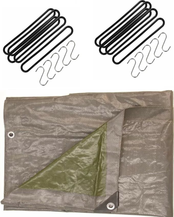 Talentools Afdekzeil grijs - 2 x 4 meter - met 10 spanrubbers en S-haken - dekzeilen