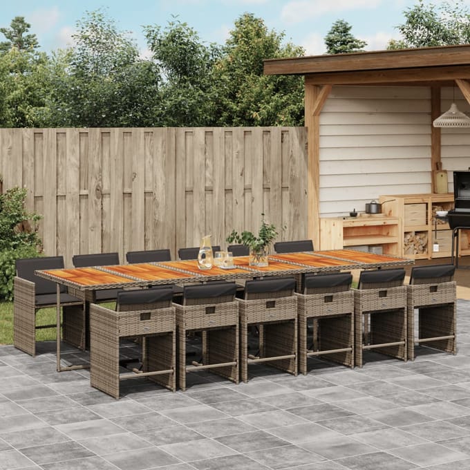 vidaXL - 13-delige - Tuinset - met - kussens - poly - rattan - grijs