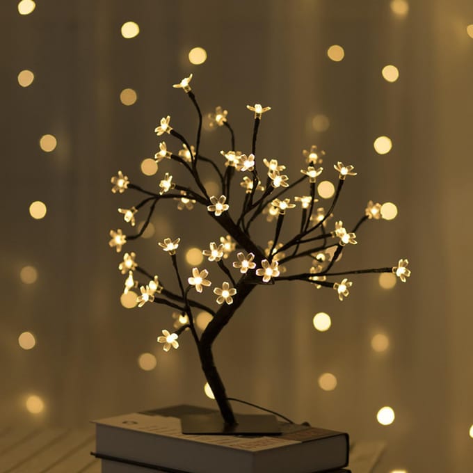 Simulatie Kersenboomlamp Ijzerkunst USB-schakelaar Nachtlampje Kerstvakantie Kamerdecoratie Tafel 48 lamp-USB cherry tree lamp white