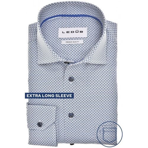 Ledûb Overhemd Extra Long Sleeve Fine Pattern Comfort Fabric Blend Mouwlengte 7 Donker Blauw / male