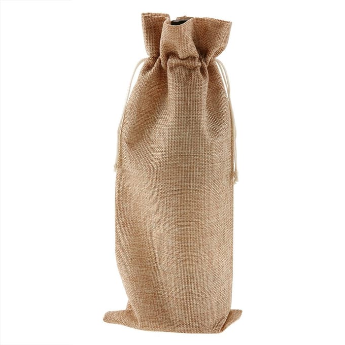 12 stuks Eenvoudige Linnen Stoffen Wijnzak met Trekkoord Champagne Decoratieve Hoes (Diep Linnen) beige
