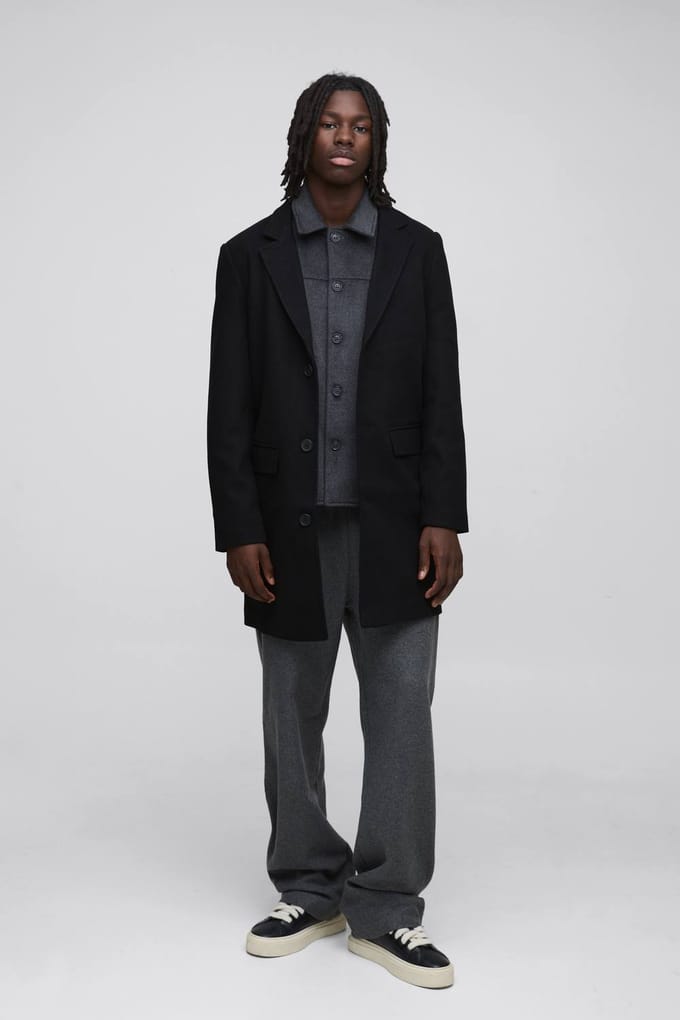 Single Breasted Wool Mix Overcoat | Black | Size Medium
