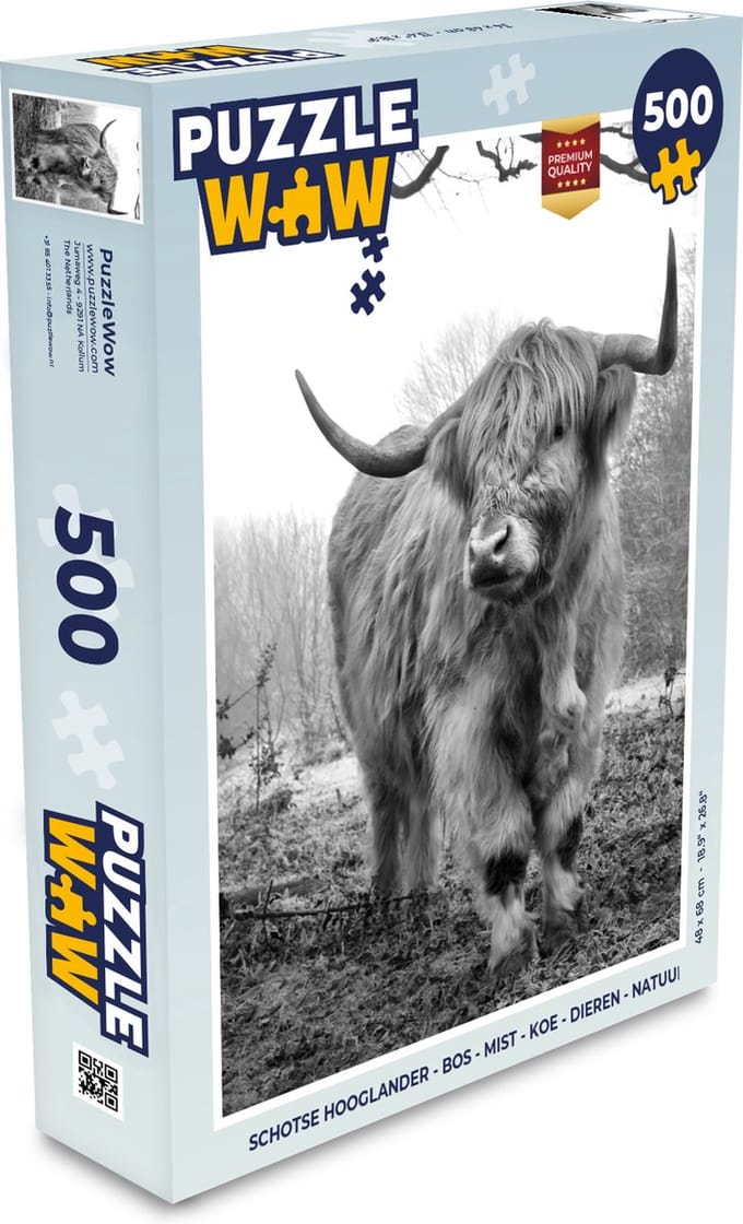Puzzel Schotse Hooglander - Bos - Mist - Koe - Dieren - Natuur - Legpuzzel - Puzzel 500 stukjes