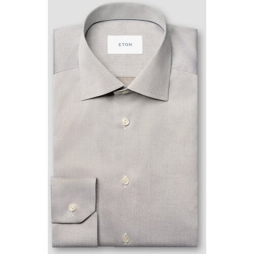 Eton Overhemd Solid Color Organic Cotton Signature Twill Bruin / male