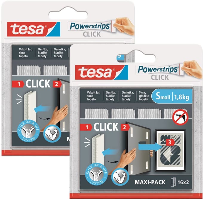 Tesa Powerstrips Click - Zelfklevende Bevestigingsstrips - 16 Paar - Maat S