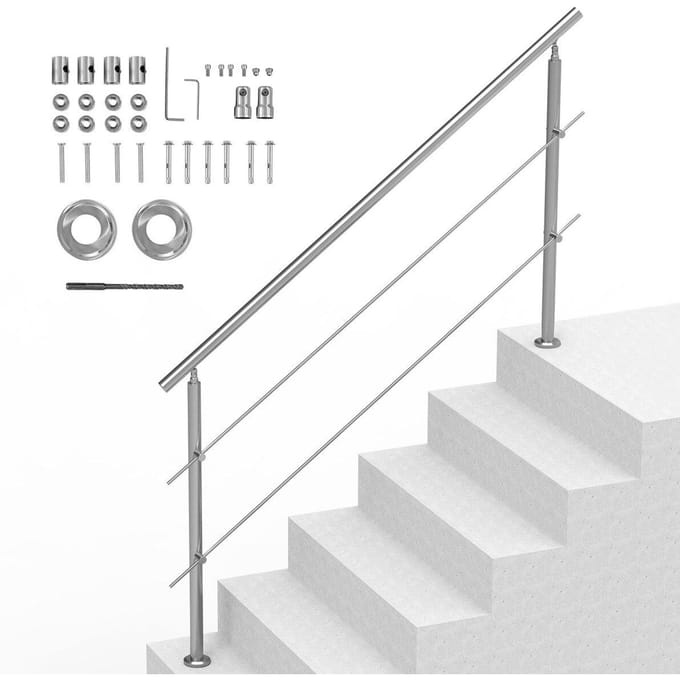 Garde-corps 70,9 pouces pour marches extérieures 2 traverses Escalier pour Porche Terrasse