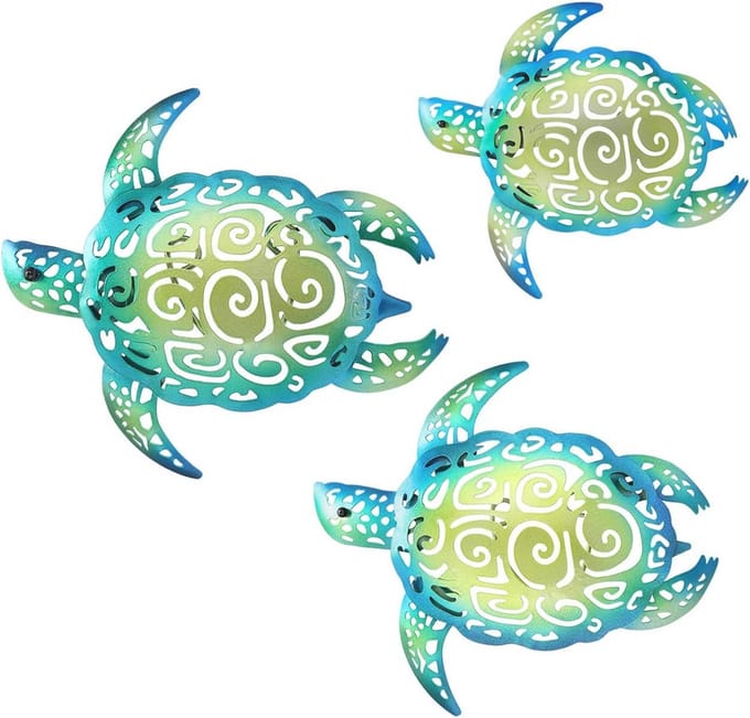 Set van 3 metalen zeeschildpad muurkunst voor binnen en buiten