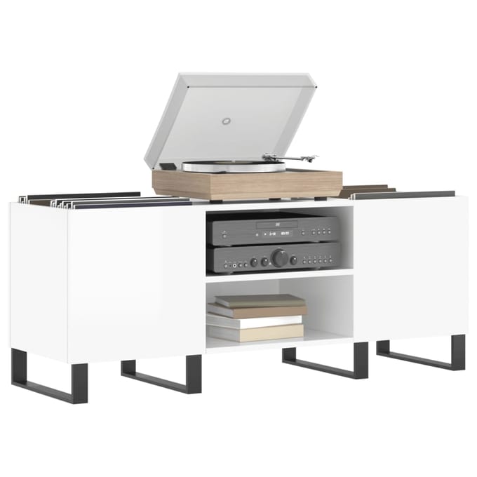 vidaXL - Platenkast - 121x38x48 - cm - bewerkt - hout - hoogglans - wit