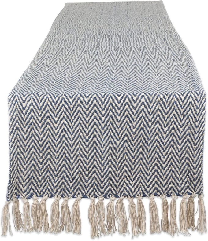 Geweven Basic Tafelblad Collectie, Chevron Tafelloper, 15x108, Frans Blauw