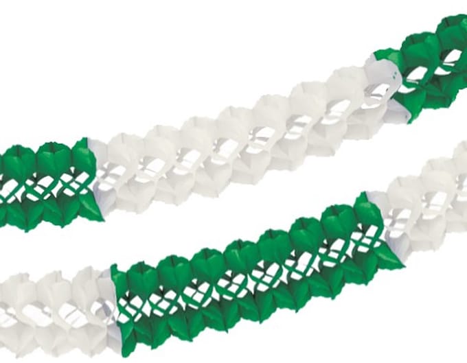 Guirlande extra groot, papier Ø 16 cm · 10 m groen/wit brandvertagend