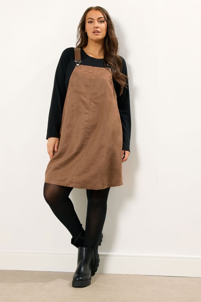 Yours Bruine Faux Suède Pinafore Jurk Size 48