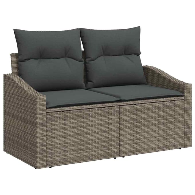 vidaXL Bankstel met kussen met opslag 6 pcs Grijs poly rattan