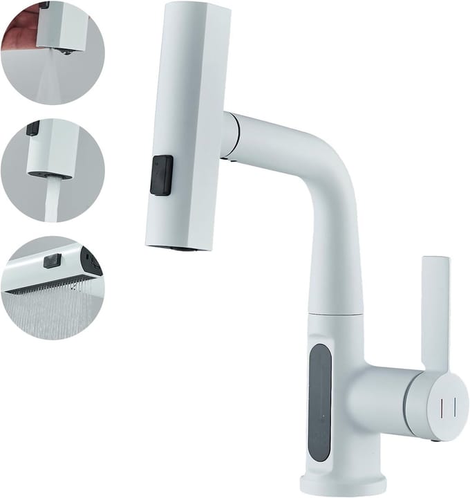 Keukenmenger met uitneembare dock, LED-temperatuurindicator, 360° draaibare eenbediening (wit)