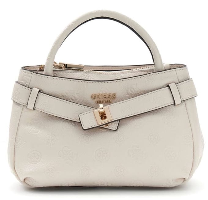 GUESS handtas schoudertas Ella Logo Mini Satchel Stone Logo crème