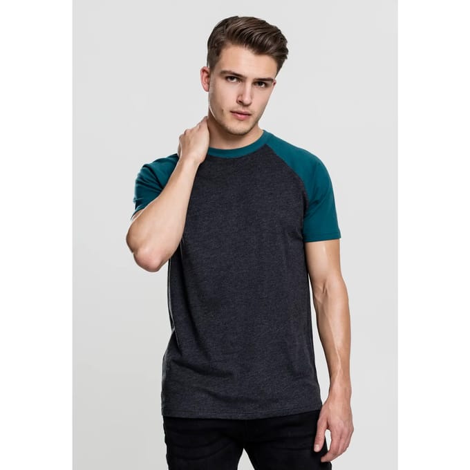 Urban Classics Raglan Contrast Tee Heren T-shirt - grijs/blauw - L