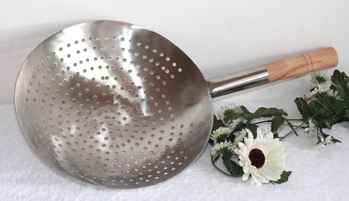 Extra Grote Wok Zeef Vergiet RVS met Houten Handvat - Diameter 30 cm