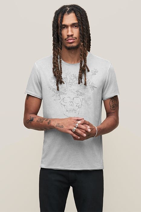 John Varvatos Ss Raw Edge Tee - Floral Skull Ash Größe: M | Bedruckte T-Shirts Outlet | Herren