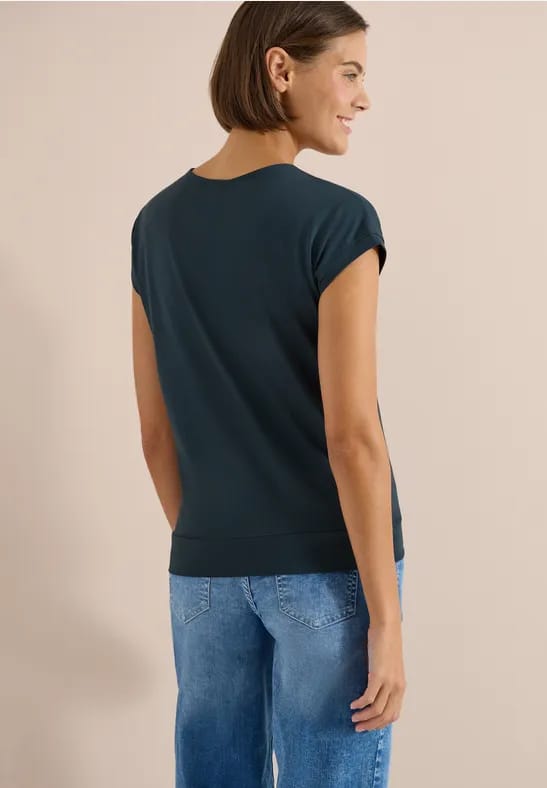 Shirt met korte mouwen en V-hals in effen kleur