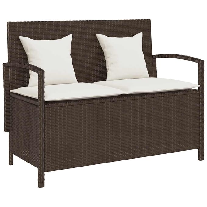vidaXL - Tuinbank - met - kussen - poly - rattan - bruin