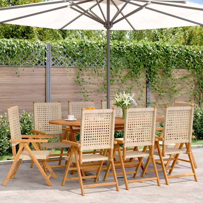 vidaXL - Verstelbare - klapstoelen, - 8 - stuks, - beige, - van - polyrotan - en - massief - hout.