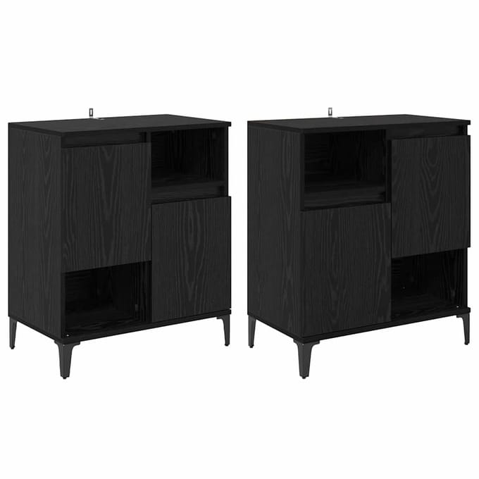 vidaXL Dressoirs 2 st Zwart Eiken 60 x 35 x 70 cm Bewerkt hout
