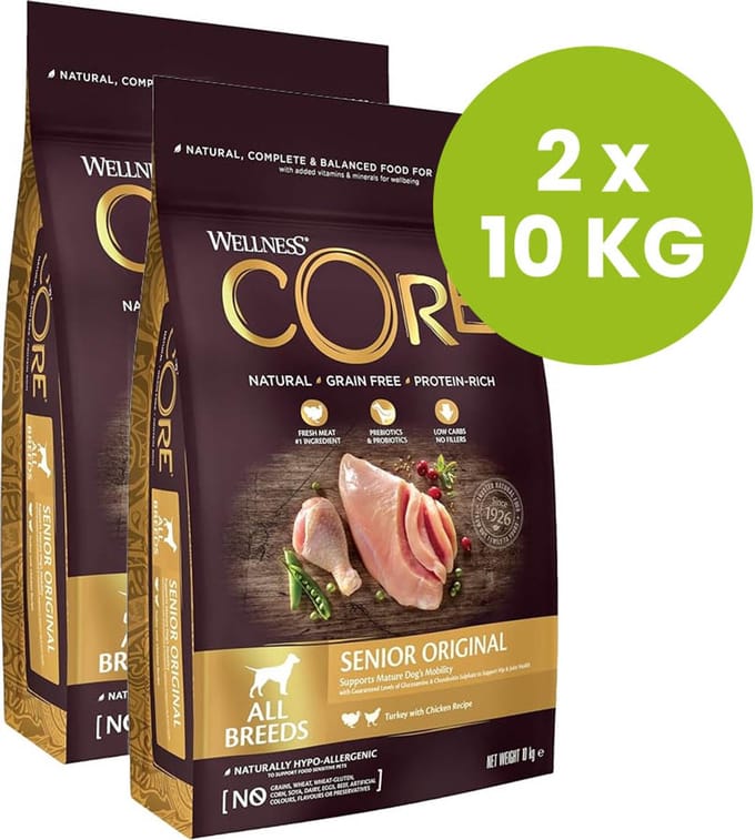 Wellness Core Grain Free Dog Senior Original Kalkoen&Kip - 2x 10 kilo = 20 kilo