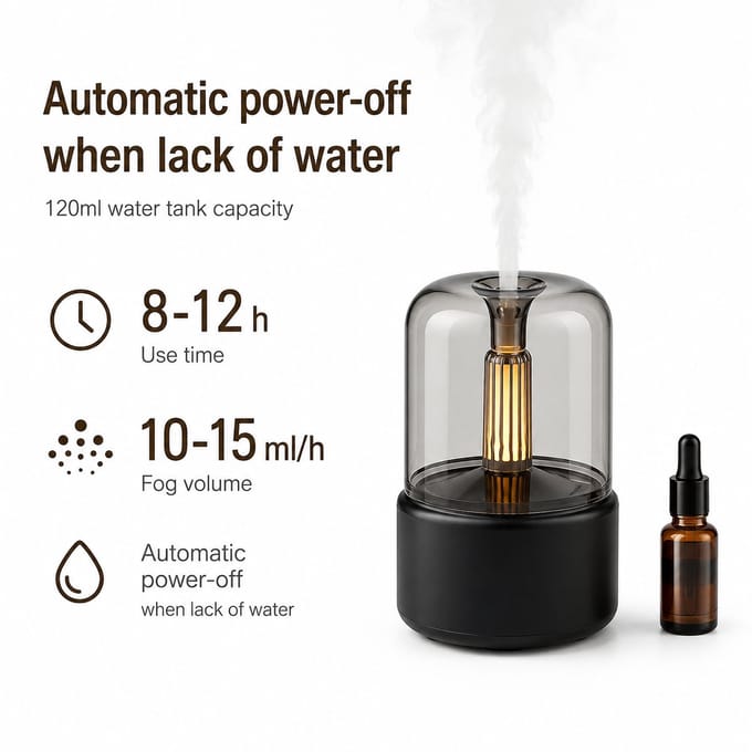 Innovastore Mini Aromatherapie Diffuser - Diffuser - Essentiële Olie diffuser - Luchtbevochtiger - Diffuser met LED-lamp - Zwart