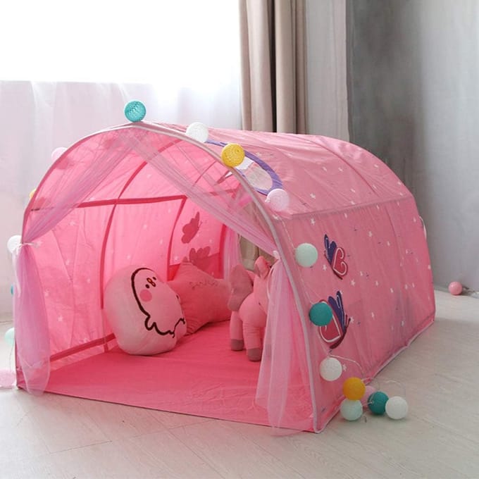 Kinderbed Tunnel Tent voor 90-100cm Bedden Blauw met Muskietnet