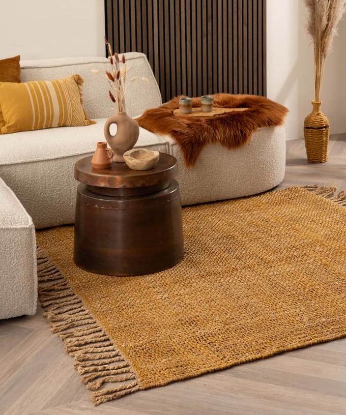Jute vloerkleed vierkant - Chunky goud/naturel 150x150
