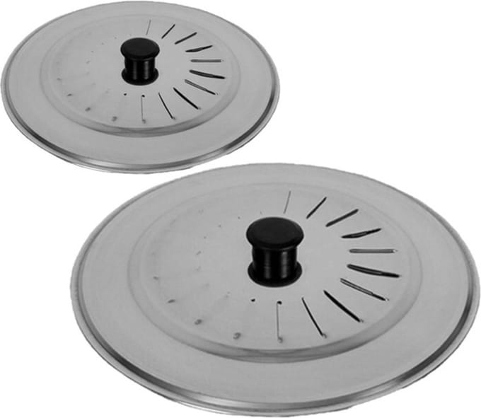 Gerimport Set 2x stuks universele spatdeksels - pannendeksels - rvs - met stoomuitlaat - Dia 22 en 30 cm