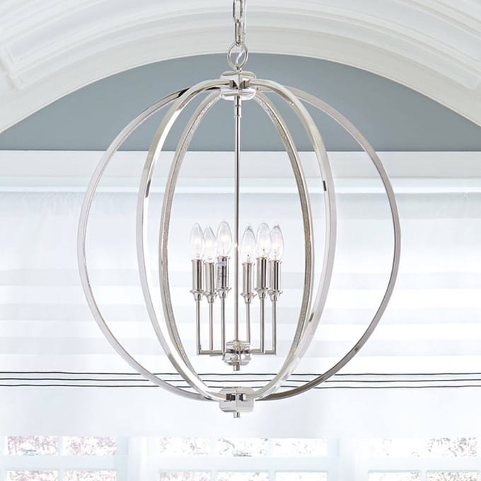 Feiss LED Hanglamp Corinne | 6X E14 Max 60W | Dimbaar | Polished Nickel, Crystals