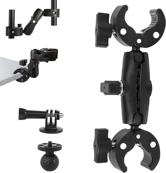 Verstelbare Dubbele Klembeugel voor Actiecamera met 360° Balarm voor Statief, Motorfiets en Selfiesticks