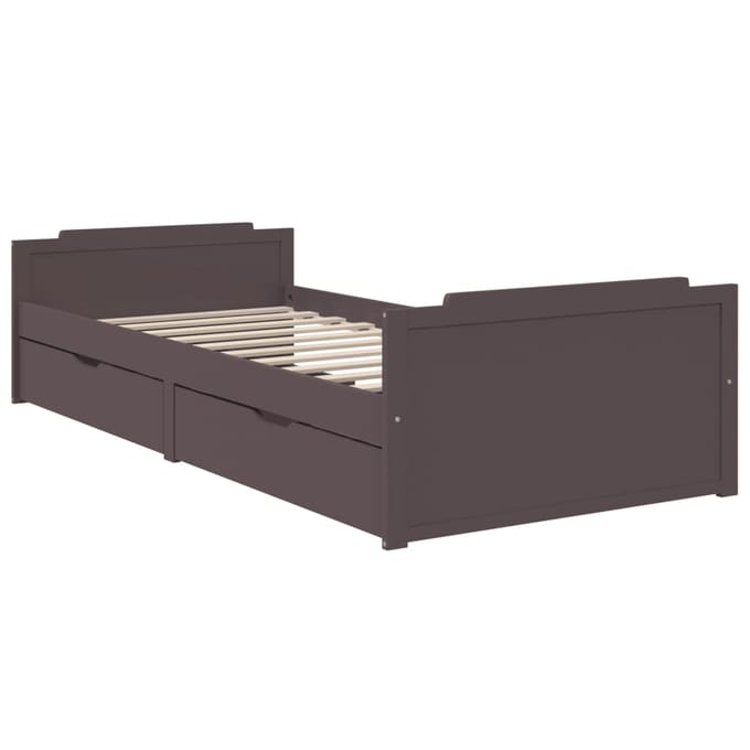 vidaXL - Bedframe - met - lades - massief - grenenhout - donkerbruin - 90x200 - cm