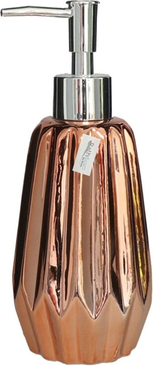 Gerimport Zeeppompje/dispenser - keramiek - koper metallic kleur - 7 x 19 cm