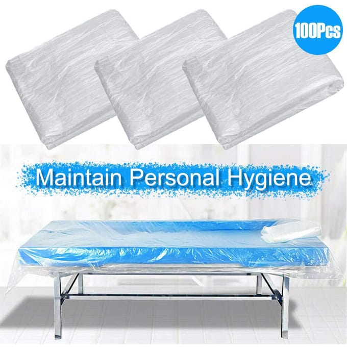 100 Stuks Wegwerp Spreihoezen Spa Massage Laken Transparante Waterdichte Folie 100Pcs white