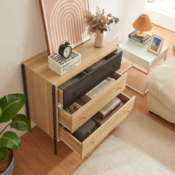 Commode Tysnes dressoir 80x80x40 cm eikenkleurig en zwart [en.casa]