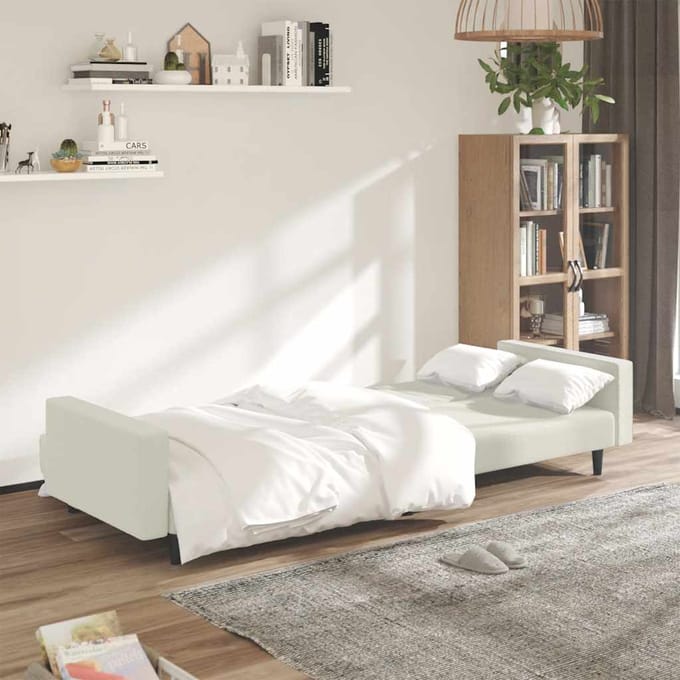 vidaXL - Slaapbank - 2-zits - fluweel - crèmekleurig