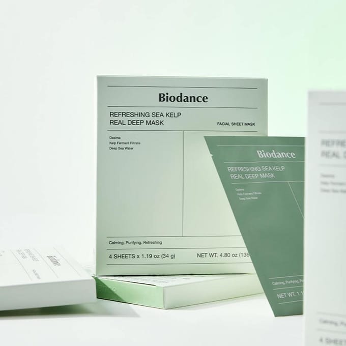 BIODANCE Masque Visage Hydratant Rafraîchissant aux Algues Marines Réelles Hydrogel Apaisant 4 Feuilles 1 Box (4 Sheets)