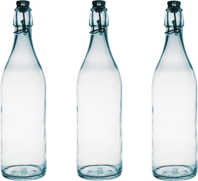 12x Glazen beugelflessen/weckflessen transparant 1 liter rond - Waterflessen/karaffen