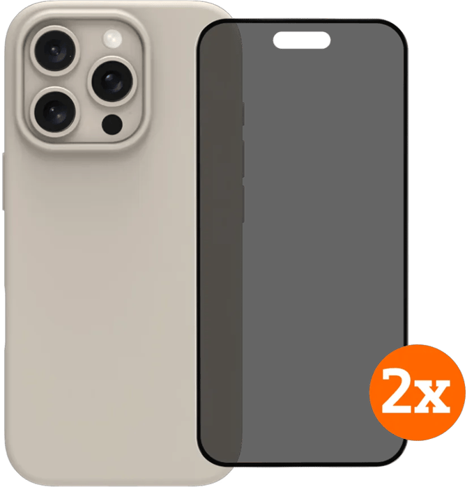 BlueBuilt Back Cover iPhone 16 Pro Beige + Privacy Filter Screenprotector Glas Duo Pack