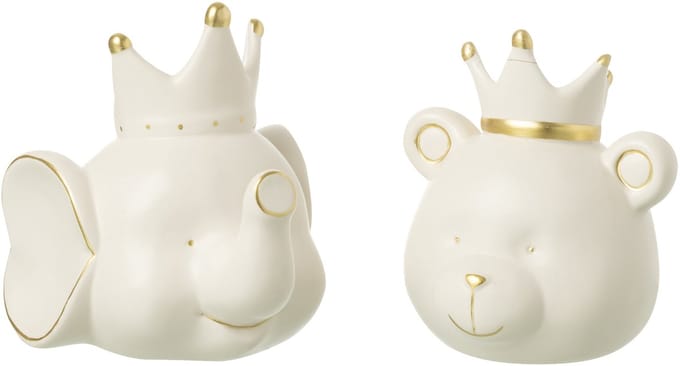 J-Line spaarpot Beer - porselein - ecru/goud - small - 2 stuks