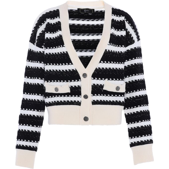 Faina Gebreid vest Dames wol wit zwart