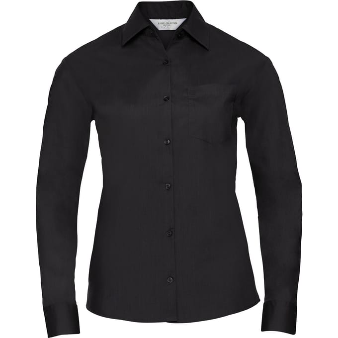 Russell Collection Dames/Dames Poplin Easy-Care Overhemd met Lange Mouwen (Zwart)