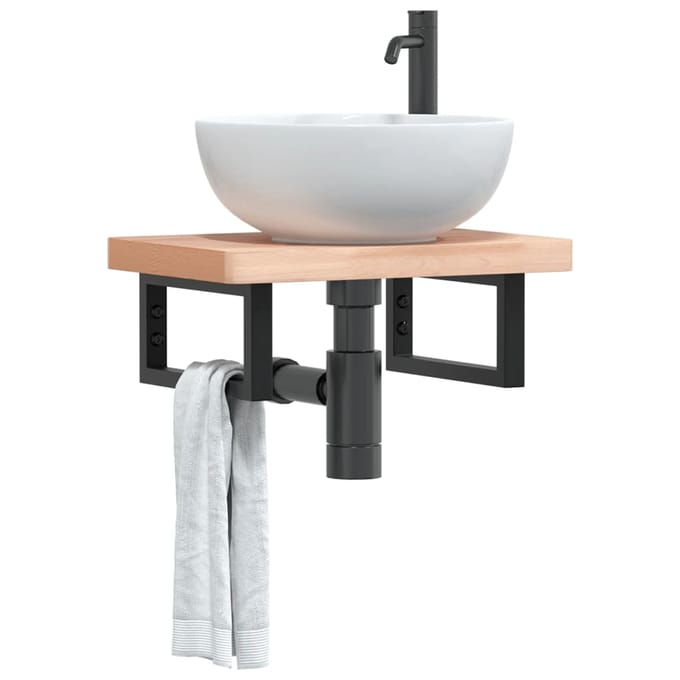 vidaXL - Badkamer - wandschap - staal - en - massief - beukenhout