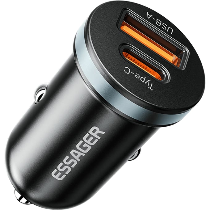 Essager Plug and Charge 30W Autolader USB en USB-C Zwart