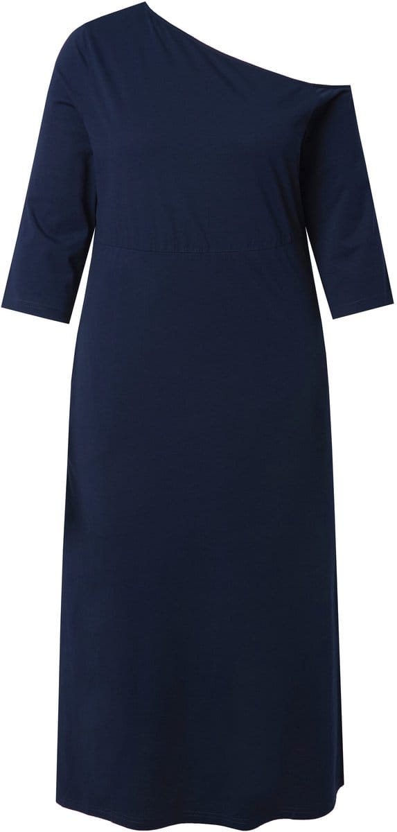 Ulla Popken - Dames - Maxi-jurk links strapless A-lijn 3/4-mouwen - Marine - Maat 62+