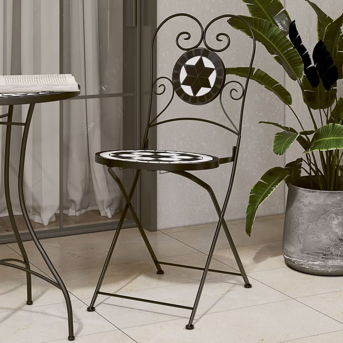vidaXL - Opklapbare - stoelen, - 2 - stuks, - zwart-wit - keramiek