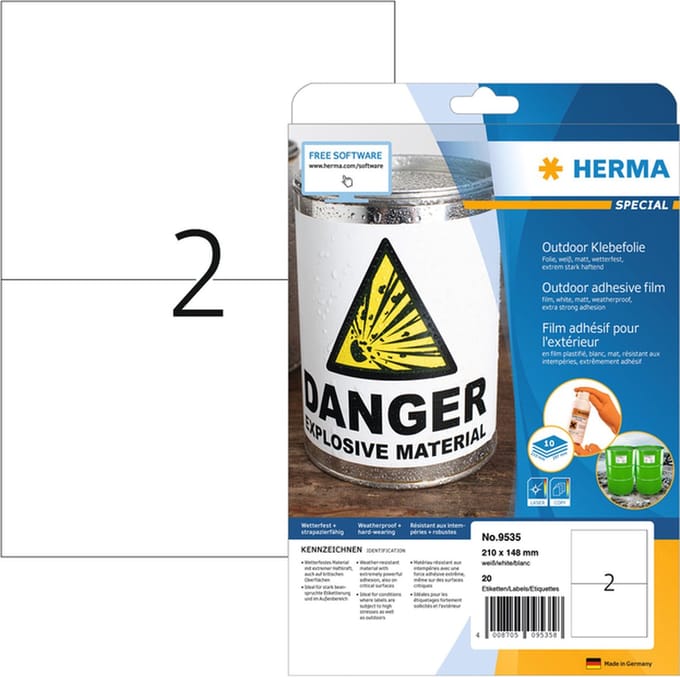 Etiket herma 9535 a5 210x148mm 20st folie wit | 32 stuks