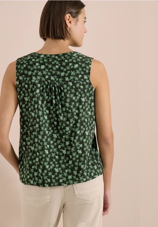Blousetop met gespleten hals en palmboomprint