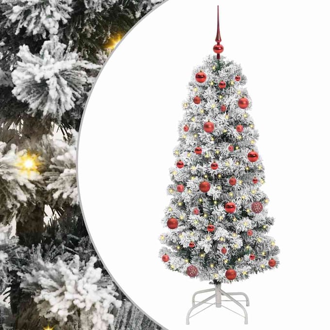 vidaXL - Kunstmatige - Hinged - Kerstboom - 150 - LED's - Groen - en - Wit - 150 - cm